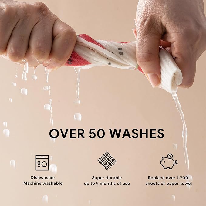 RECYCO Swedish Dishcloths for Kitchen | 6 Pack Tropical Fruit Washable Dish Rags | Cellulose Reusable Cleaning Paper Towels | Absorbent Counter Dish Cloth Sponge Kitchen Wipes, 8" L x 7" W