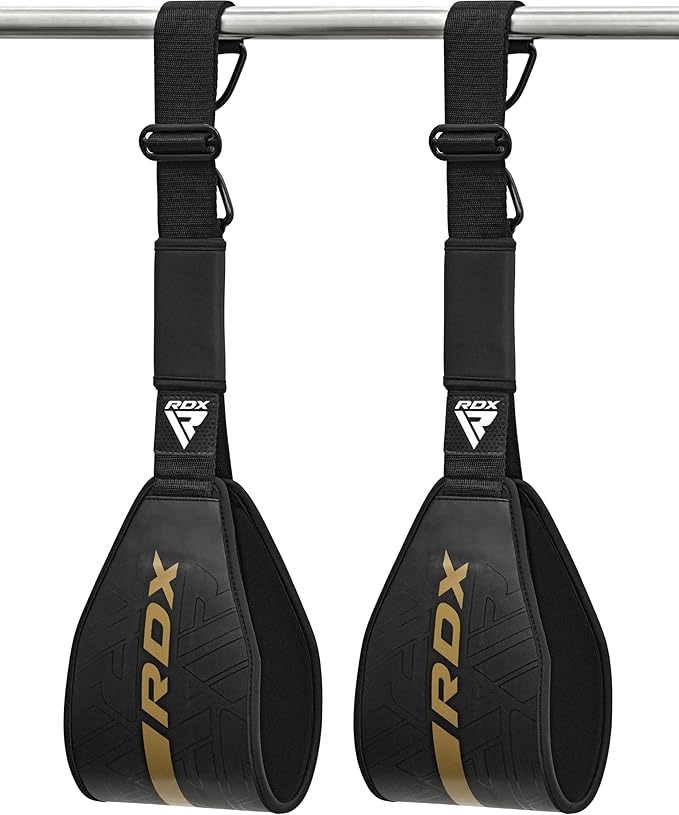 RDX AB Straps for Pull Up Bar Hanging (Pair), Maya Hide Leather, Abdominal Muscle Building Padded Arm Support Slings with D-Ring Strap, Leg Raise Exercise Fitness Workout Strength Training, Men Women