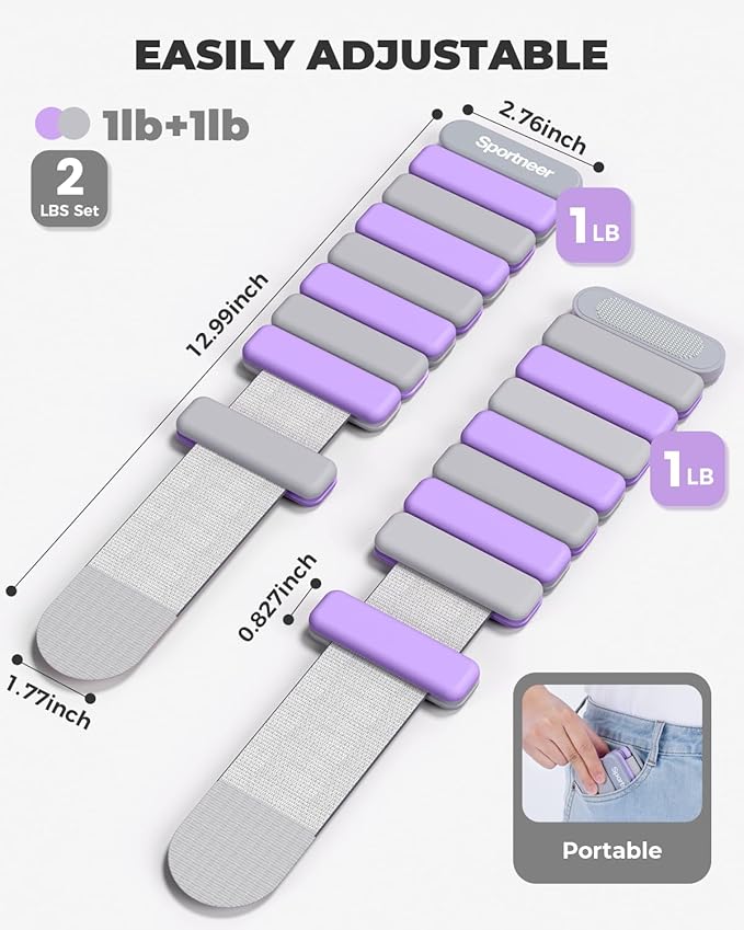 Sportneer 2025 Upgraded Wrist & Ankle Weights for Women Men- 1 Pair (1 lb/2 lb Each) | Adjustable Silicone Weighted Bracelet Set for Gym Yoga Pilates Strength Training Wearable Arm Hand Workout Weights