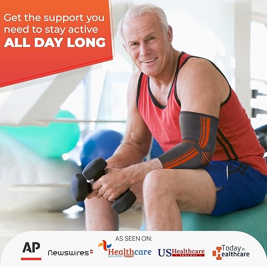 DR. BRACE® Elite Elbow Brace Support, Breathable Elbow Compression Sleeve with Gel Pad for Golfer's, Tennis Elbow & Tendonitis Treatment & Pain Relief 2024 (Grey-Orange, X-Large)