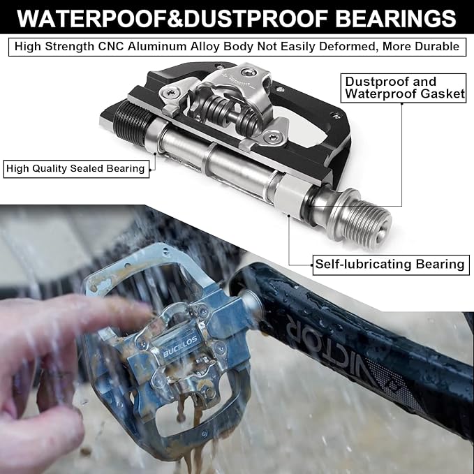 BUCKLOS SPD Pedals PD-M680 Mountain Bike Clip in SPD Flat Combo Dual Sided Pedals - Road Bike MTB Clipless Sealed Bearing Bicycle Clips Pedal Compatible with Shimano SPD Cleats (Black…