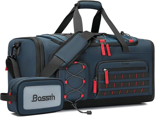 Bosstin Gym Bag for Men & Women,45L Travel Duffle Sports Duffel Bag Gym Weekender Overnight Backpack with Shoe Compartment (Blue)