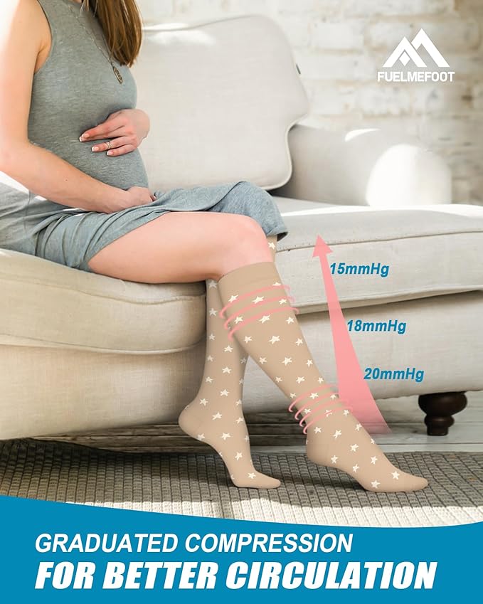 FuelMeFoot 6 Pairs Compression Socks for Women & Men 15-20mmHg Graduated Support Knee High Socks for Nurses, Travel, Athletic