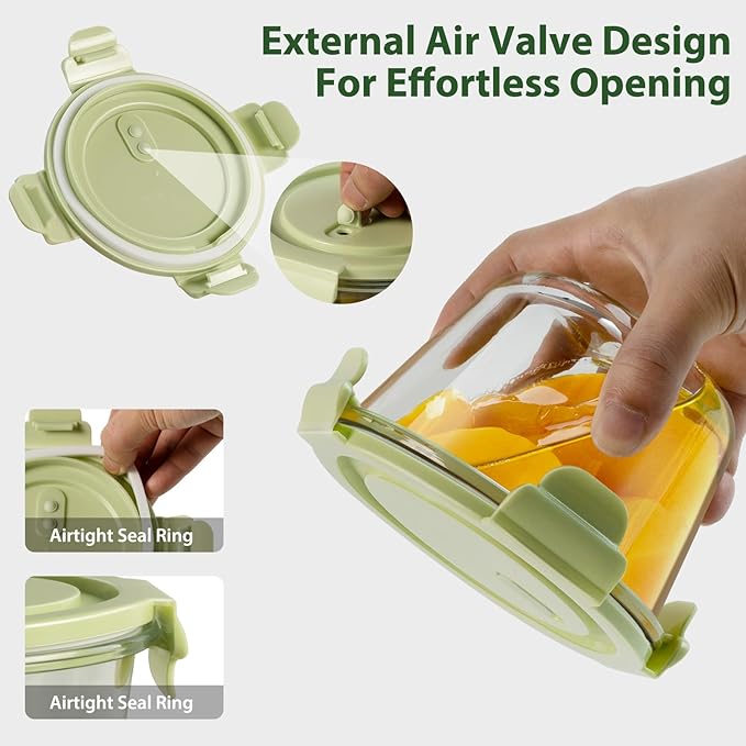 16oz Glass Meal Prep Containers with Lids, Airtight 2 Cup Glass Food Storage Containers Set, Heat-Resistant BPA-Free Container for Soup, Leftovers, Microwave, Oven, Dishwasher & Freezer Safe (6 Packs)