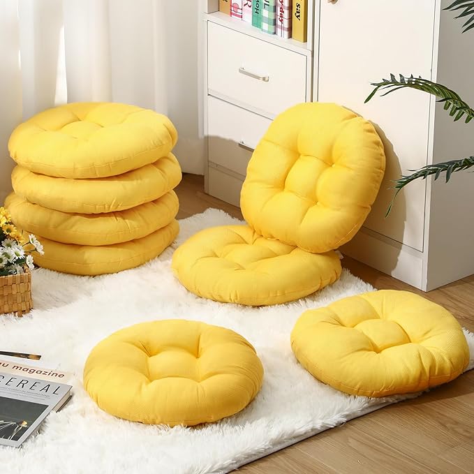 Fumete 8 Pcs 16 Inch Round Floor Cushions for Kids and Toddlers, Flexible Seating Classroom Furniture Floor Pillow for Home, Daycare, Preschool, Yoga and Meditation (Yellow)