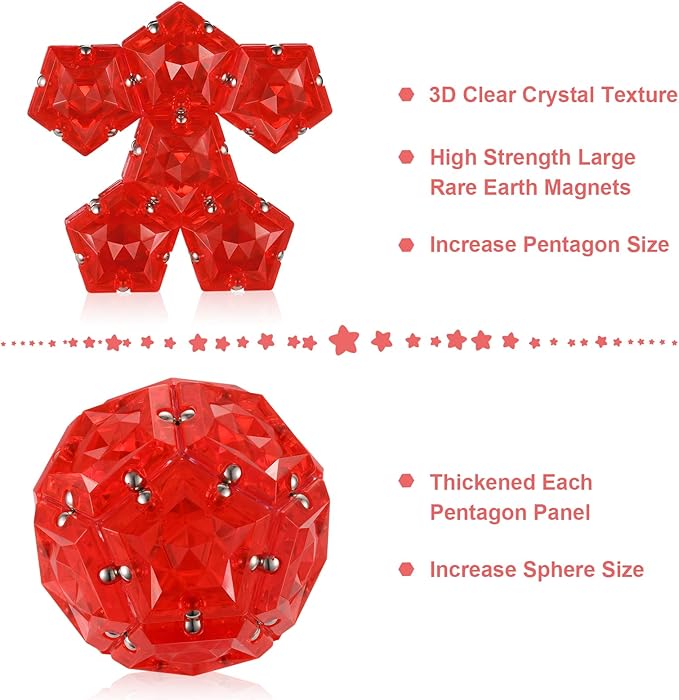 LAFFTRAK Magnetic Fidget Sphere Magnet Toys - Crystal Red - Magnets Sensory Toys - 12 Piece Set - Creativity Beyond Imagination, Inspirational, Recreational, Fun Desk Toy for Adults