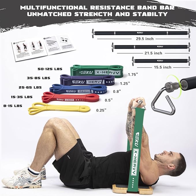 Resistance Band Bar, Length-Adjustable Detachable Heavy Duty Workout Bar for Resistance Band Training, Core Muscle Training, Home & Ourdoor Workout, Max Load 800 Lbs