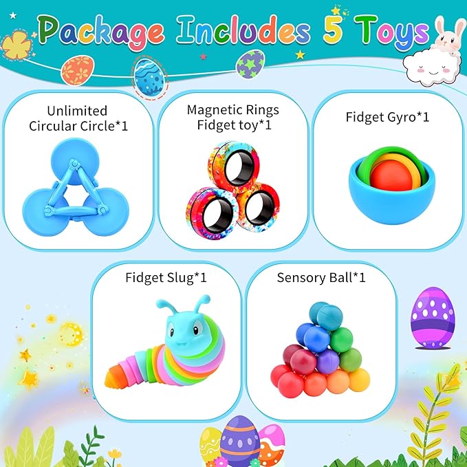 Fidget Toys for Kids 8-12 Pack, Sensory Toys Set Easter Basket Stuffers for Teens Adults Autism, Fidget Slug, Sensory Ball Desk Toy Stress Relief Toys for ADHD Toddler