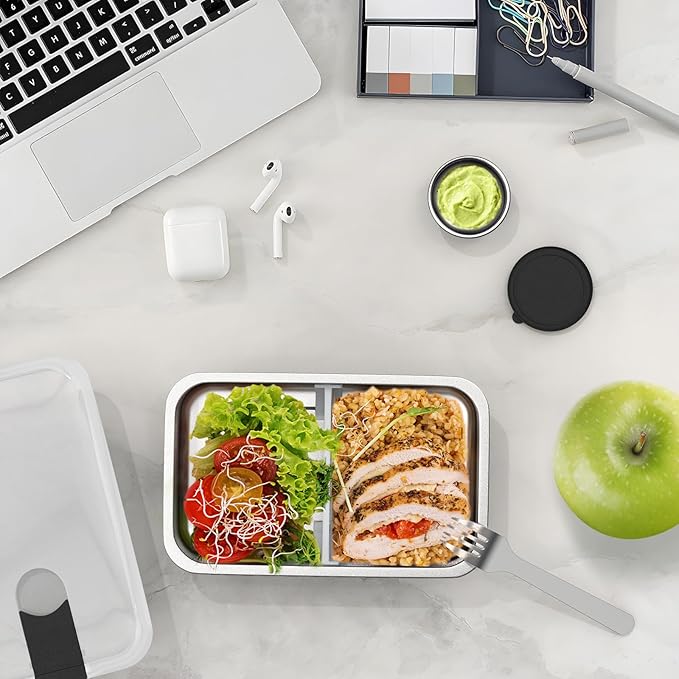 Stainless Steel Bento Lunch Box for Adult, 42oz Leak-Proof Lunch Box Containers, Microwave-Safe, with Adjustable Divider, Convenient Metal Lunchbox for Work, Travel