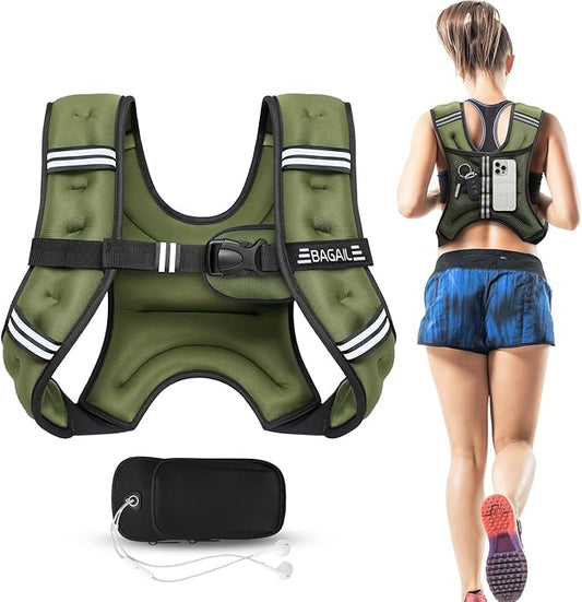 BAGAIL Weighted Vest, 5lbs/8lbs/10lbs/12lbs/15lbs/20lbs/25lbs/30lbs Weight Vest with Detachable Phone Pouch, Rucking Vest for Women, Men, Walking, Weight Loss, Training, Running