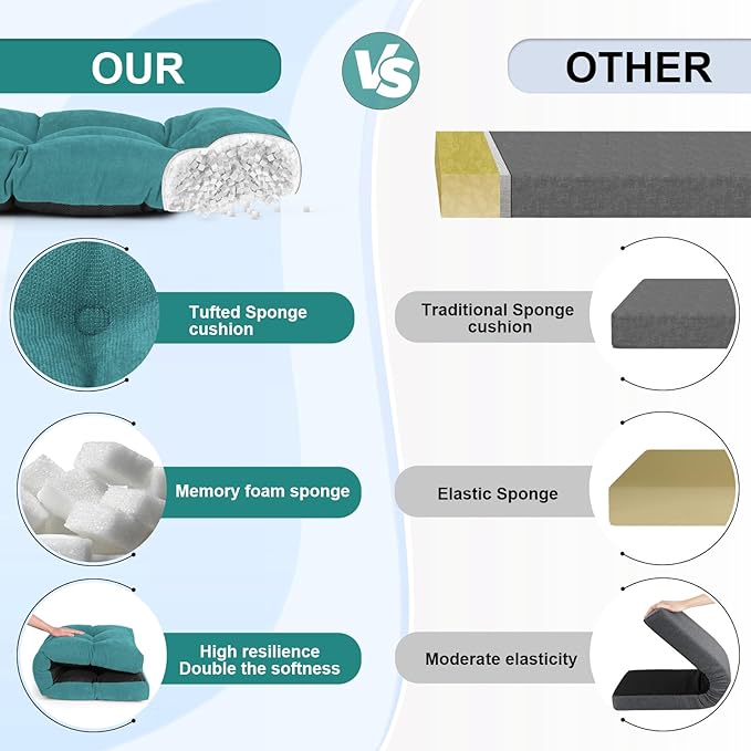 Bench Cushion 45 Inch - Chenille Fabric, High-Density Foam, Non-Slip Bottom, Soft Durable Indoor Tufted Long Seat Cushion for Window Garden Furniture (Teal, 45x18x4 Inch)