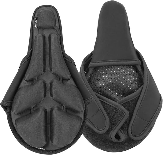 JFT Inflatable Bike Seat Cushion - Soft Air Cushion Bicycle Seat Cover with Adjustable Pressure - Extra Padding for Comfortable Rides - Ideal for Mountain, Sports & Stationary Bikes (Black)
