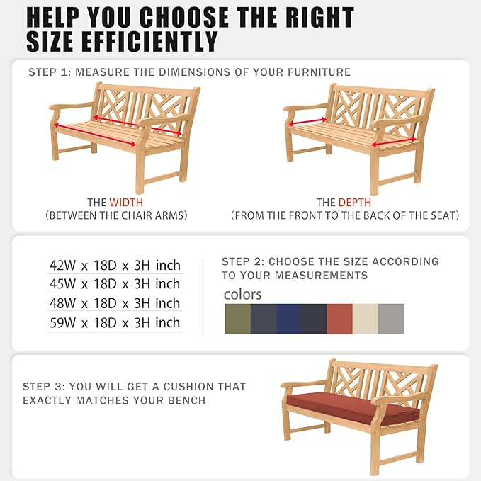 Favoyard Outdoor Bench Cushion 42 x 18 Inch Waterproof Patio Furniture Cushions 3-Year Color Fastness Garden Sofa Settee Couch Swing Pads with Handle and Adjustable Straps, Spice