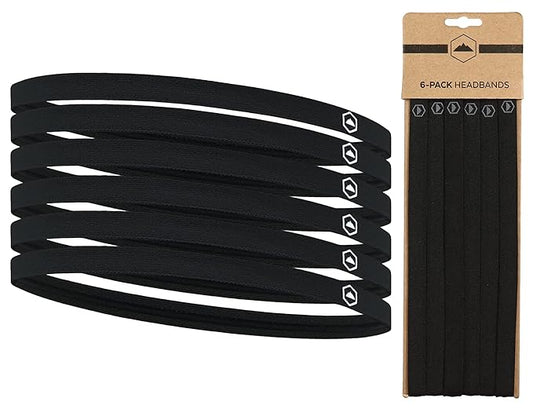 Tough Headwear Thin Elastic Headbands for Men - Sports Hair Head Band for Women & Men - Non Slip Mens Workout Headband - Running or Soccer Headband - 6-Pack