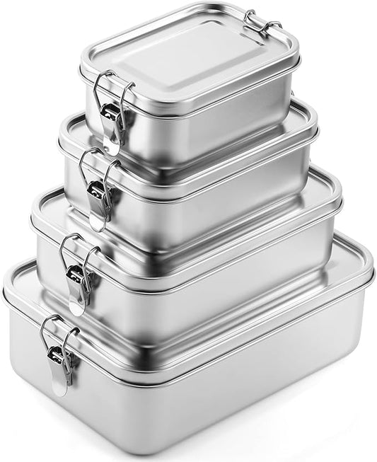 Umigy 4 Pcs Stainless Steel Food Containers Metal Bento Lunch Box Stainless Steel Food Storage Containers, Lockable Clips to Leak Proof, Reusable Dishwasher Snack Boxes for Work, Picnic (4 Sizes)