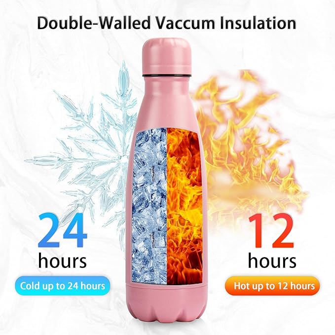Insulated Water Bottle, 2 Pack-12oz Stainless Steel Water Bottles with straw lid, Metal Sports Water Bottles for Boys,Girls, Double Wall Vacuum BPA-Free Flask for School,Sports (Pink-Green)