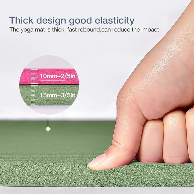 Yoga Mat Non Slip NBR Thick Yoga Mat, 72"L x 32"/24"W x 0.6"/0.4"TH (185cm x 80cm/61cm x 15mm/10mm), Anti-Tear Exercise Mat with Carrying Strap and Bag, Workout Mats for Yoga, Pilates, Floor Exercises