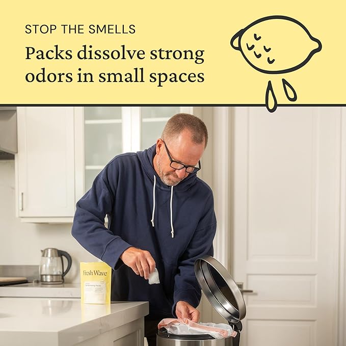 Fresh Wave Lemon Odor Eliminating & Deodorizing Packs | Bag of 6 | Safer Odor Relief for Small Spaces | Natural Plant-Based Odor Eliminator | Odor Absorbers for Home