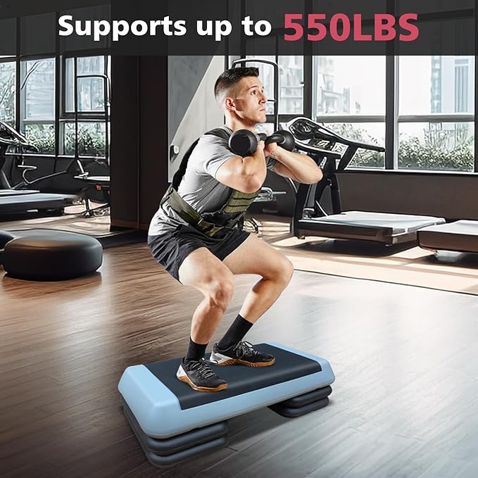 28.5'' Exercise Aerobic Step Platform, 4-6-8inAdjustable Fitness Stepper Workout with 4 Stackable Risers, Aerobics Stepper Workout Stepper for Home Gym Cardio Strength & Training (Red & Gray)