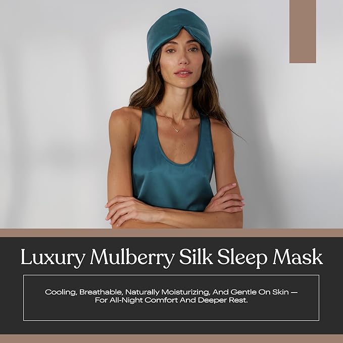 Silk Sleep Mask for Women - Mulberry Silk Eye Mask for Sleeping - Breathable, Washable, Light-Blocking – Piquant Teal, L