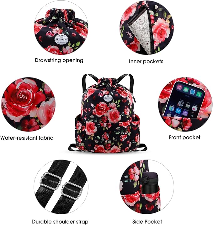 HUA ANGEL Drawstring Backpack Bag, Sport Gym Sackpack Lightweight Small Gym Bag for Men Women Pull String Sport Beach Bag