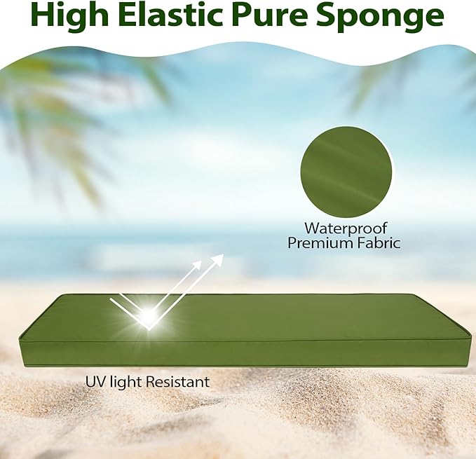 Outdoor Bench Cushion 48x18x3 Inch with Ties, Thick Waterproof Porch Swing Cushions for Patio Furniture Chair Pad, Seat Sofa Garden Replacement Cushion Sponge Filling