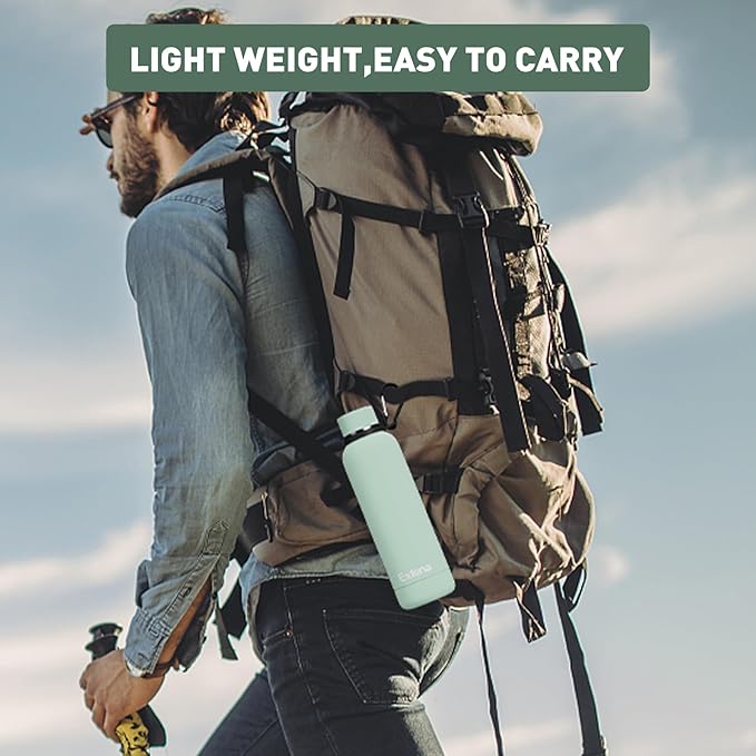 Slim Insulated Water Bottles for Travel 18oz with Clip, Double Wall Vacuum Stainless Steel Water Bottle Keeps Drinks Cold 24 Hrs/Hot 12 Hrs, 100% Leakproof, BPA Free(Mint)