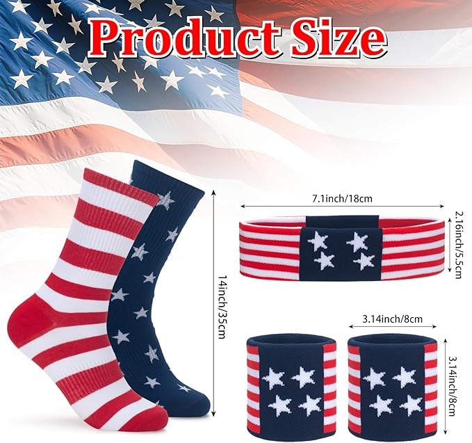 ONUPGO 5 Pieces Sweatbands Striped Socks Set Sports Headband Wristbands High Tube Socks 80s Accessories Costumes