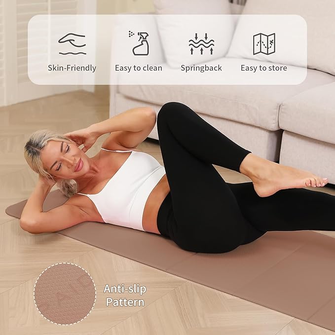 Foldable Yoga Mat - 10mm Extra Thick, 75"26" Non-Slip Exercise Fitness Mat | SGS Eco-Certified, Portable for Yoga/Pilates/Studio/Home Workout