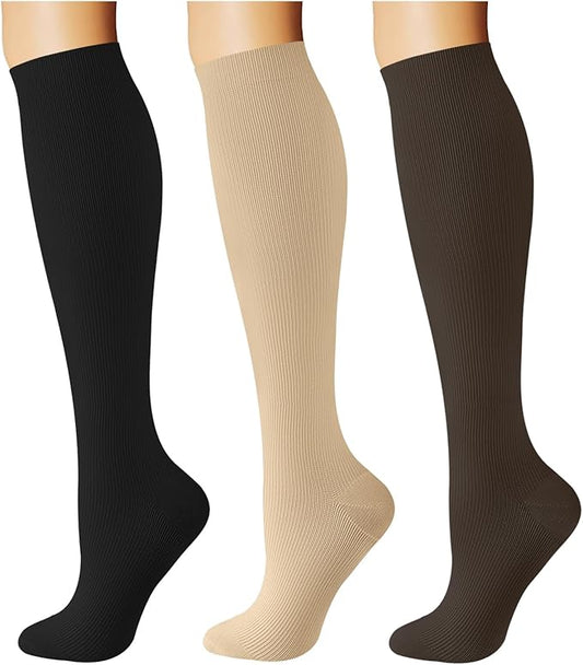 Breslatte Compression Socks for Women Men 10-14 mmHg Circulation Knee High Athletic Support Socks Running Travel Daily