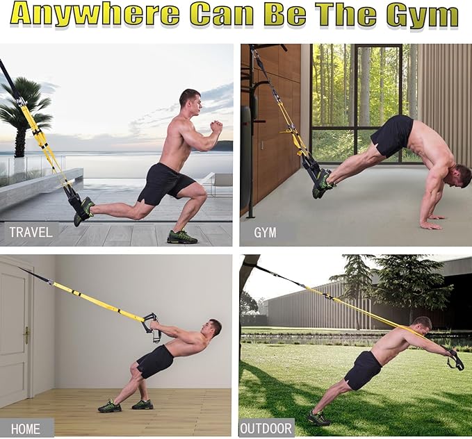 Bodyweight Resistance Training Straps, Complete Home Gym Fitness Trainer kit for Full-Body Workout, Included Door Anchor, Extension Strap, Fitness Guide