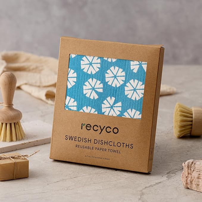 RECYCO Swedish Dishcloths for Kitchen | 6 Pack Wave Washable Dish Rags | Cellulose Reusable Cleaning Paper Towels | Absorbent Counter Dish Cloth Sponge Kitchen Wipes, 8" L x 7" W