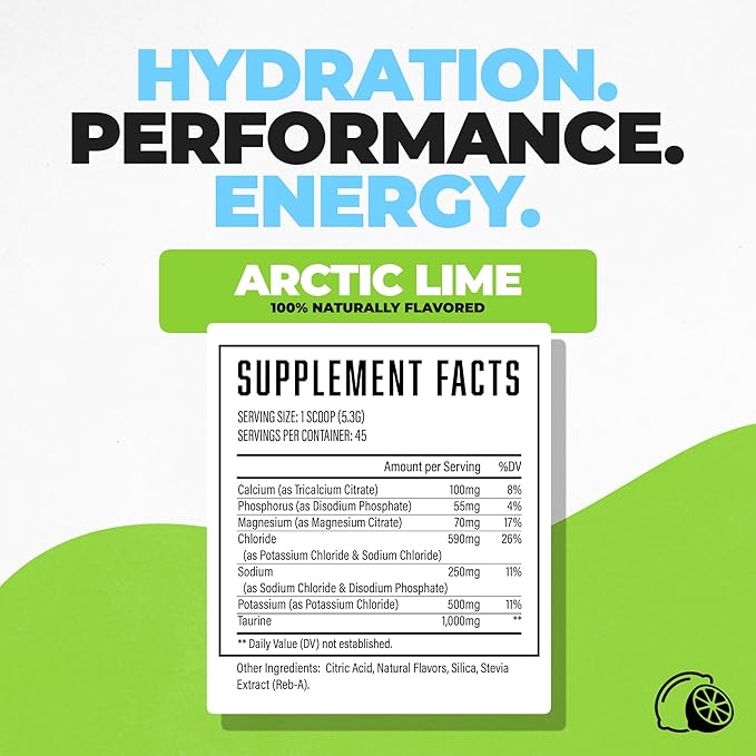 Huge Supplements Electrolytes Powder - Advanced Hydration Formula w/Full Electrolyte Profile - Sugar Free, No Artificial Flavors or Colors - 45 Servings (Artic Lime)