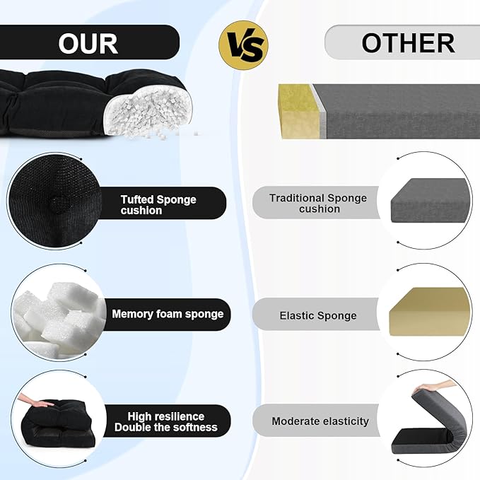 Bench Cushion 42 Inch - Chenille, High-Density Memory Foam, Non-Slip Bottom, Soft Durable Indoor Tufted Long Seat Cushion for Window Garden Furniture (Black, 42x16x4 Inch)