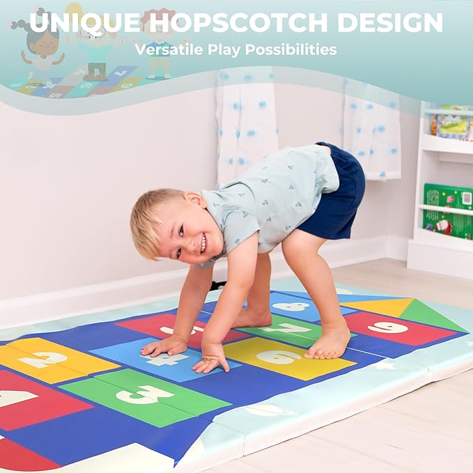 Kangaroo Hoppers Gymnastics Tumbling Mats for Kids, Foldable Gym Mat with Carrying Handles for Home Activity Play