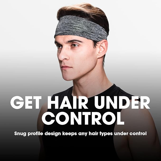 Braylin 5-Pack Breathable Sport Headbands for Men, Sweat-Wicking, Elastic Stretch