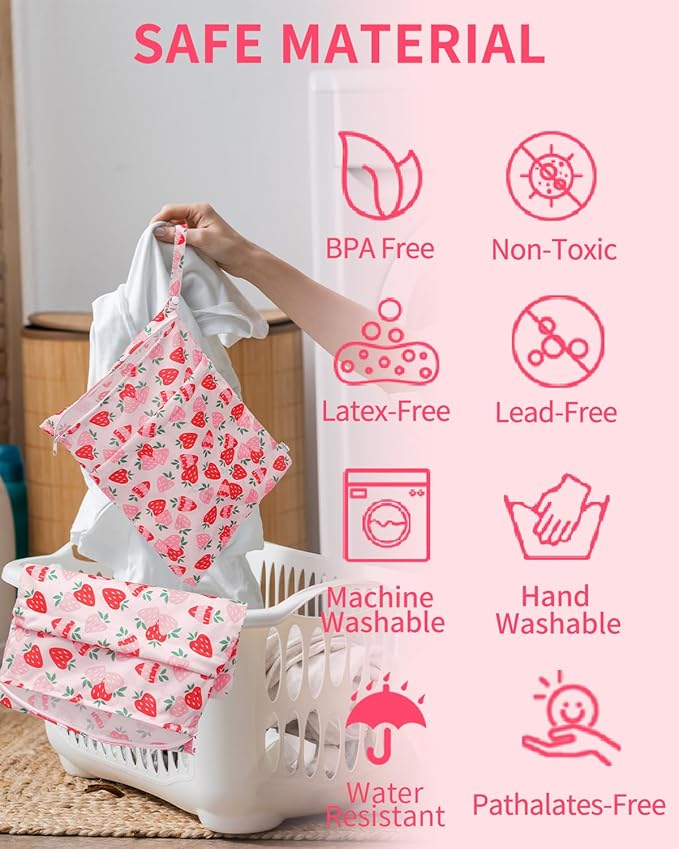 babygoal Wet Dry Bags for Baby Cloth Diapers, Washable Travel Bags, Beach, Pool, Gym Bag for Swimsuits & Wet Clothes with Two Zippered Pockets 2 Pack LN02