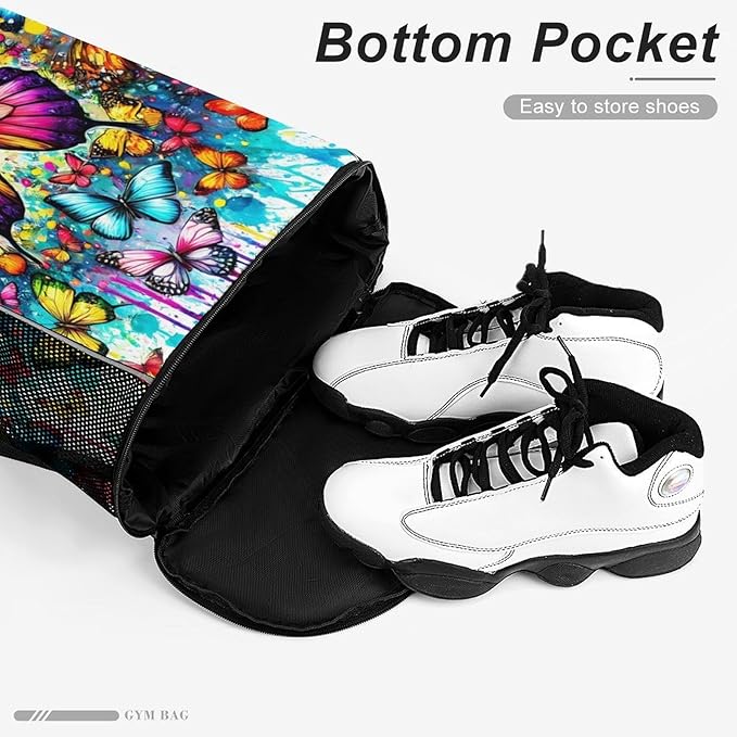 Butterfly Drawstring Backpack - Cute Cinch Sack, String Backpacks with Pocket for Kids Boys Girls Women Men for Gym Outdoor Sports Travel Athletic Drawstring Bag - Lightweight/Foldable