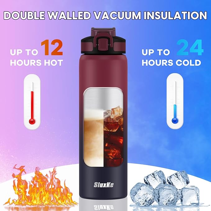 Stainless Steel Insulated Water Bottle, 24oz Insulated Drinking Bottle with Straw Lid, Keep Drinks Cold or Hot, for Work, Sport, Outdoor