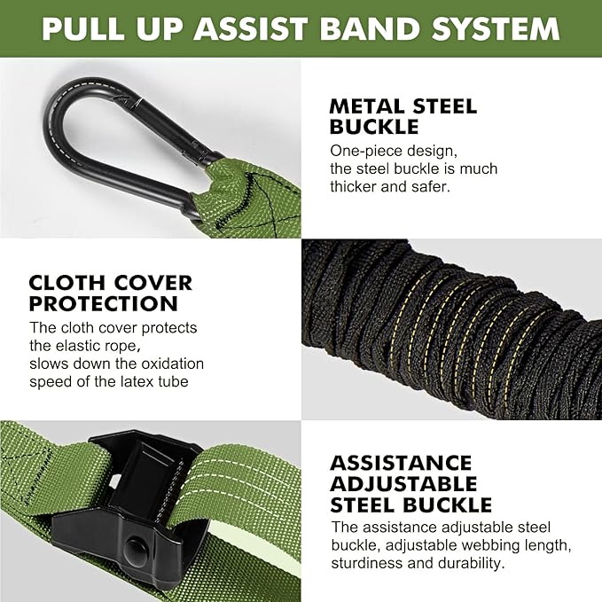 HPYGN Pull Up Assistance Bands, Heavy Duty Resistance Band for Pull Up Bar, Adjustable Weight/Size with Fabric Feet/Knee Rest, Bands for Pull Up Assist for Strength Training, Pull Up Assist Band