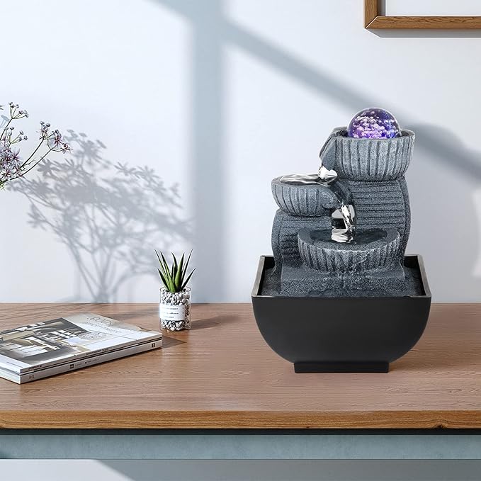 Dyna-Living Tabletop Water Fountain Indoor Relaxation Water Fountains Feng Shui Waterfall Fountain with Lights for Home Living Room Office Decor