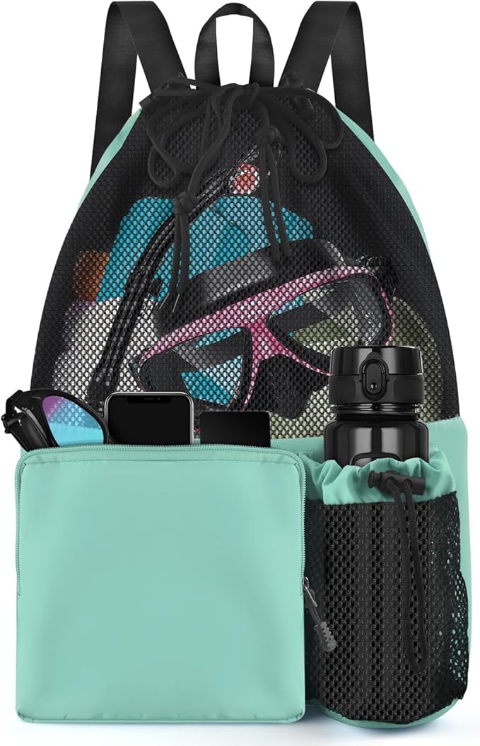 BROTOU Swim Bag Beach Backpack with Wet Pocket Mesh Drawstring Bags for Swimming, Gym