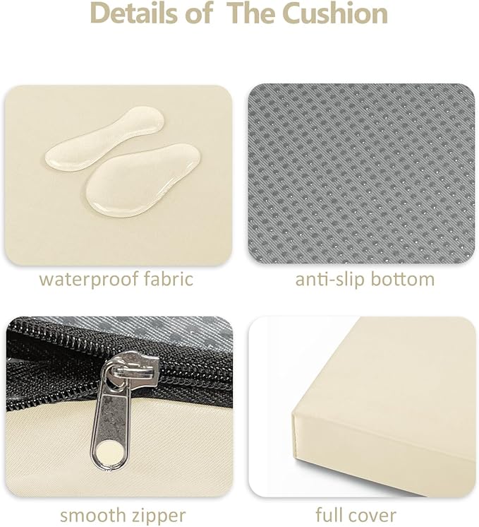 40x16x2 Outdoor Bench Cushion, Strengthen Waterproof Seat Cushions, High-Density Bench Pad with Anti-Slip Bottom, Outdoor Cushion for Patio Garden Swing Furniture - Beige