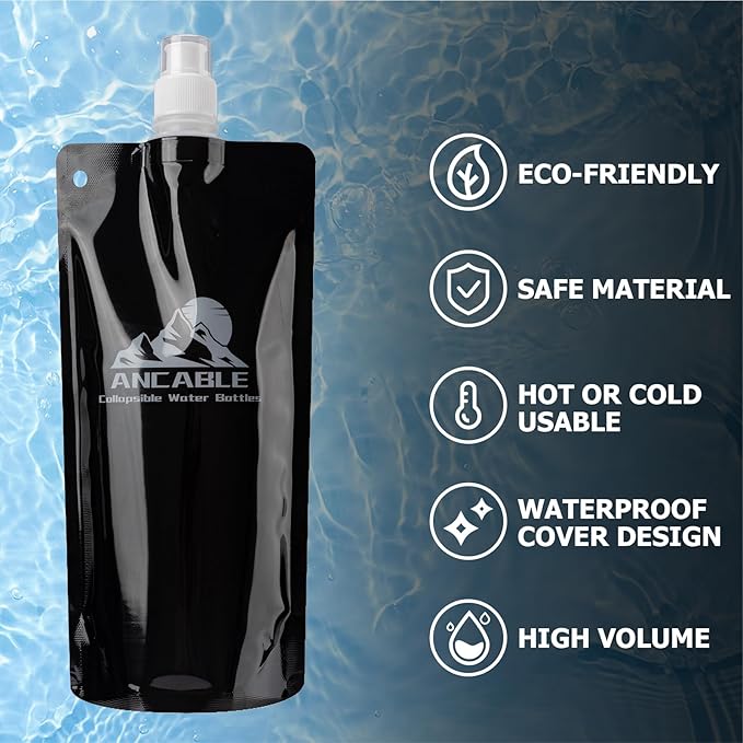 17oz Collapsible Water Bottles, 3-Pack Reusable Travel Foldable Water Bottles for Hiking Camping Running Bike, BPA-Free Water Bottle