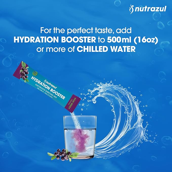 nutrazul Hydration Booster 30 Sticks | Supports Rapid Hydration | Electrolyte Enriched Mix | No Artificial Sweeteners | Acai Berry Flavor | Vegan, Gluten-Free, Non-GMO