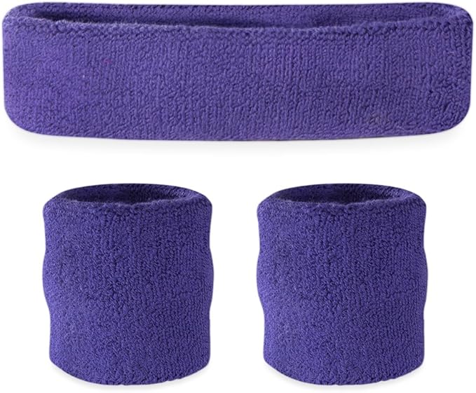 Suddora Sweatbands Set, Moisture Wicking 2 Wristbands and 1 Headband, Breathable Terry Cloth Athletic Bands for Basketball, Tennis, Yoga, Gym, Sweat Bands for Costumes and Cosplay