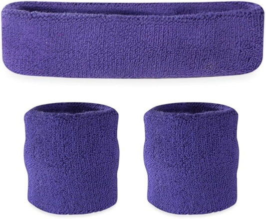 Suddora Sweatbands Set, Moisture Wicking 2 Wristbands and 1 Headband, Breathable Terry Cloth Athletic Bands for Basketball, Tennis, Yoga, Gym, Sweat Bands for Costumes and Cosplay