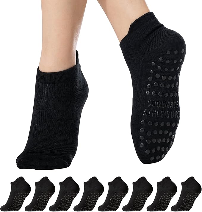 CoolMate Pilates Socks with Grips for Women, Yoga Socks, Crew Non Slip Women for Workout, Barre, Pilates Gifts