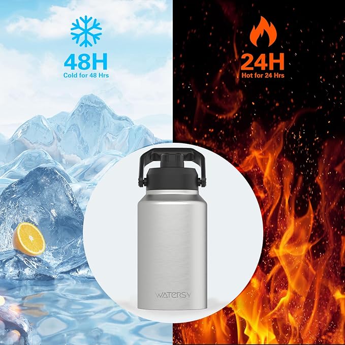 2/3 Gallon Water Bottle Insulated(Cold for 48 Hrs),BPA Free&Leak Proof,87oz Stainless Steel Water Jug/Flask,Big thermo,Large Water Bottle with Handle for Gym,Hiking,Camping,Stainless