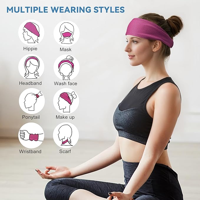 Sukeen Cooling Headbands for Women, Instant Cooling, Moisture Wicking Non-Slip Sweatbands for Women, Elastic Sweat Bands Headbands for Running Yoga Gym Athletic Sports Workouts